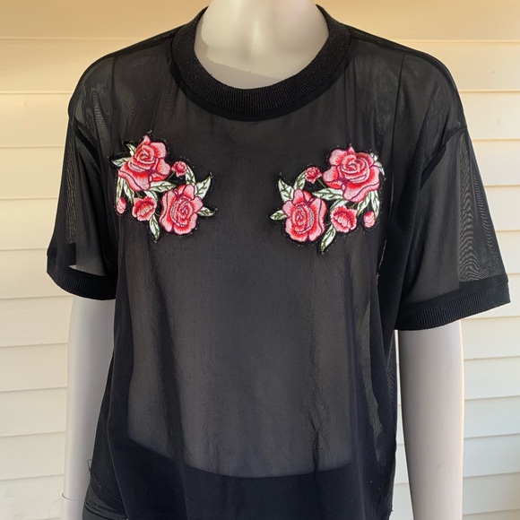 Tops - Transparent boob covering flower top